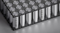 Lithium-ion batteries form a battery pack utilized in electric vehicles. 3d render
